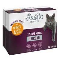 Smilla Adult Hairball Bouchées en sauce aux légumes pour chat - dinde, haricots verts (12 x 85 g)