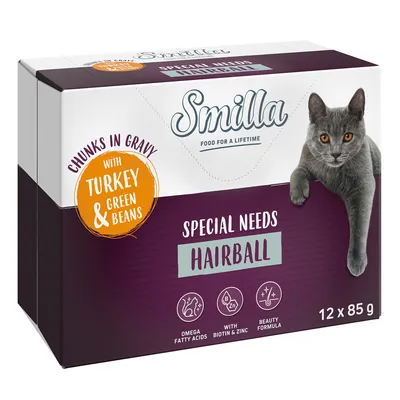 Smilla Adult Hairball Bouchées en sauce aux légumes pour chat - dinde, haricots verts (12 x 85 g)