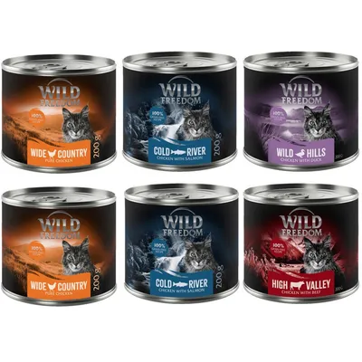 Výhodné balenie Wild Freedom Adult 24 x 200 g - miešané balenie II ( kuracie, losos, hovädzie, kačacie) 
