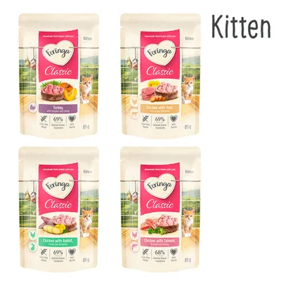 Økonomipakke 24 x 85 g Feringa Classic Meat Menu Kitten portionsposer - Mix II: Fjerkræ, Kalkun & Kanin, Kylling & Ørred, Laks & Kalkun