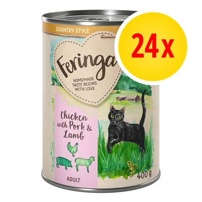 Feringa Country Style Chicken with Pork and Lamb, adult, 400g tin. Pack of 24. Feringa Country Style Chicken with Pork and Lamb, adult, 400g tin. Pack of 24.