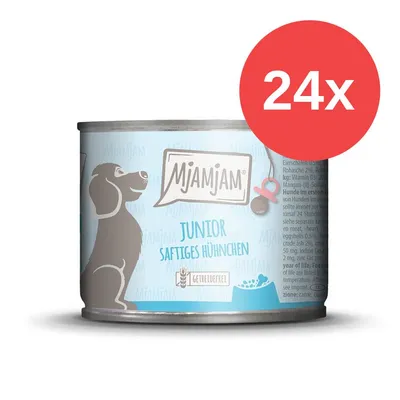 MjAMjAM Junior Soczysty kurczak, bez zbóż, 24x puszki. Mokra karma dla młodych psów.