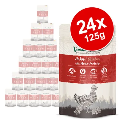 Venandi Animal Premium karma dla kotów, kurczak jako jedno źródło białka, 24x125g. Naturalne, regionalne składniki, dużo mięsa, bez zbóż.