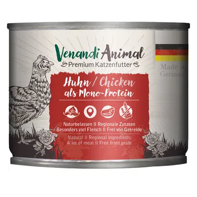 Venandi Animal Premium comida para gatos, pollo como monoproteína. Natural, ingredientes regionales, alto contenido de carne, sin cereales. Fabricado en Alemania.