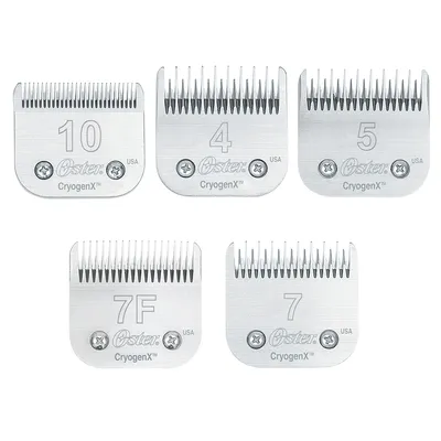 Oster CryogenX Scherköpfe in den Grössen 10, 4, 5, 7F und 7, aus Metall, USA.