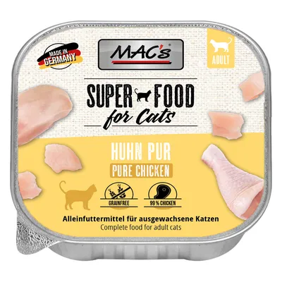 MAC's Super Food for Cats, tiszta csirke. Németországban készült, teljes értékű eledel felnőtt macskáknak, gabonamentes, 99% csirke.