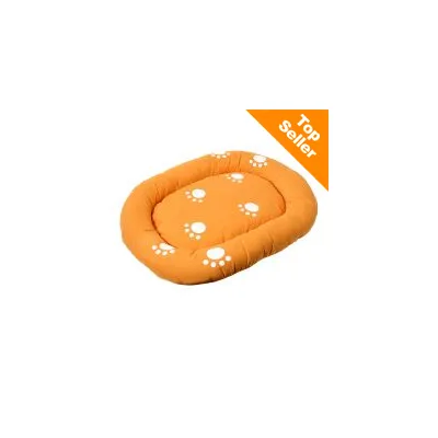 Cuscino arancione per animali con impronte bianche visibili, angolo in alto a destra con scritta Top Seller su sfondo arancione.