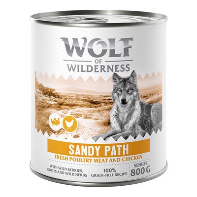 Wolf of Wilderness Senior "Expedition" 6 x 800 g - Sok friss szárnyassal Sandy Path - Szárnyas csirkével