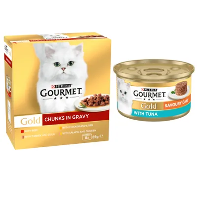96 x 85g Gourmet Gold Wet Cat Food + 24 x 85g Gourmet Wet Cat Food Free! *  - Mega Pack Beef, Turkey & Duck, Chicken & Liver, Salmon & Chicken Tender Chunks (96 x 85g) + Tuna Savoury Cake (24 x 85g)