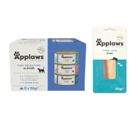 12 x 156g Applaws Wet Cat Food + 30g Applaws Cat Treat Free! * - Adult Fish in Broth in Broth (12 x 156g) + Loin Tuna (30g)