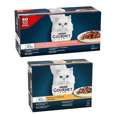 Purina Gourmet A La Carte recepty šéfkuchaře. 60x85g. S kuřetem, špenátem, těstovinovými perličkami, výběrem zeleniny, mrkví a rajčaty.