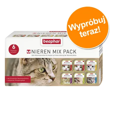 beaphar Nieren Mix Pack, 6 porcje. Dietetyczna karma dla kotów wspierająca funkcję nerek. Tekst na opakowaniu: Wypróbuj teraz!
