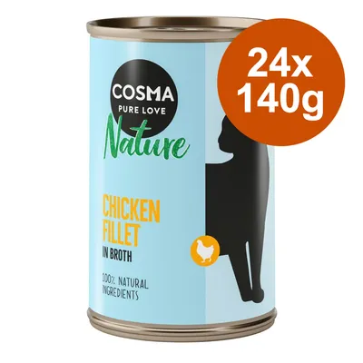 Cosma Nature Chicken Fillet in Broth, 100% natürliche Zutaten, Packung mit 24 Dosen à 140g.