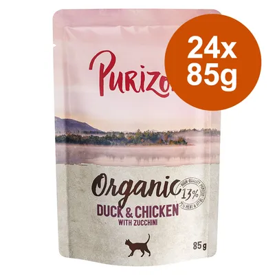 Purizon Organic Duck & Chicken med zucchini, 24x85g, hög proteinhalt 13%, 85g påse för katter.