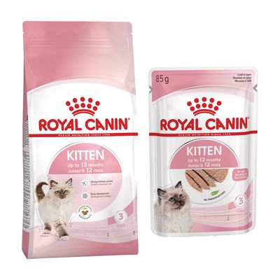 Mix-Probierpaket 400 g Royal Canin Kitten Trockenfutter + 12 x 85 g Pouch