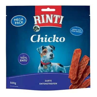 Rinti Chicko Mega Pack, delikatne paski z kaczki, 500g. Z 100% kaczki, mało tłuszczu, bez cukru.