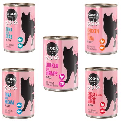 Lot Cosma Asia en gelée 12 x 400 g pour chat lot mixte 2 (5 sortes)