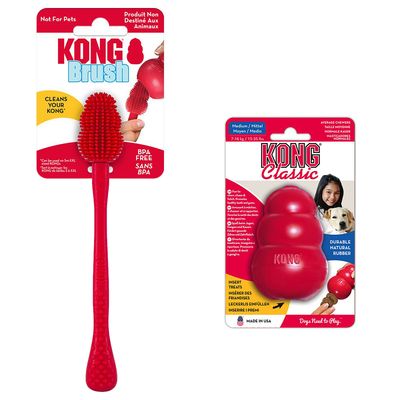 Set: KONG Classic + KONG Accessorio per pulizia KONG Classic M (8,5 cm) + KONG Accessorio per pulizia S-XXL
