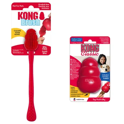 Säästöpakkaus: KONG Classic + KONG-puhdistusharja - KONG Classic M (8,5 cm) + puhdistusharja S-XXL Säästöpakkaus: KONG Classic + KONG-puhdistusharja - KONG Classic M (8,5 cm) + puhdistusharja S-XXL
