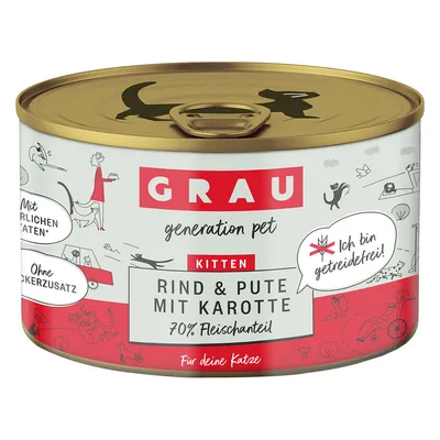 GRAU Kitten beef & turkey with carrot, 70% meat content, grain-free, with natural ingredients, no added sugar. For your cat.