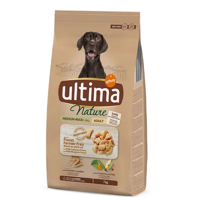 Ultima Nature Medium-Maxi Adult, Poulet Fermier Frais, ohne künstliche Zusatzstoffe, mit Vollkorngetreide und Gemüse. Packungsgrösse: 7kg. Ultima Nature Medium-Maxi Adult, Poulet Fermier Frais, ohne künstliche Zusatzstoffe, mit Vollkorngetreide und Gemüse. Packungsgrösse: 7kg.