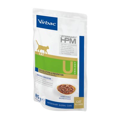 Virbac Veterinary HPM Urology Cat. Diätfutter zur Auflösung und Vorbeugung von Struvit- und Oxalatkristallen. Packung mit 12 x 85g Beuteln, Stücke in Sosse.