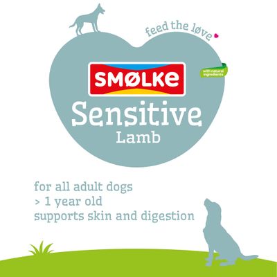 Sensitive Lamb, with Natural Ingredients. For all adult dogs from 1 year, supports skin and digestion.
