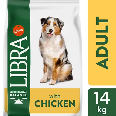 Упаковка корма для собак LIBRA Nutritional Balance with chicken, 14 кг, маркировка ADULT, бренд affinity Упаковка корма для собак LIBRA Nutritional Balance with chicken, 14 кг, маркировка ADULT, бренд affinity