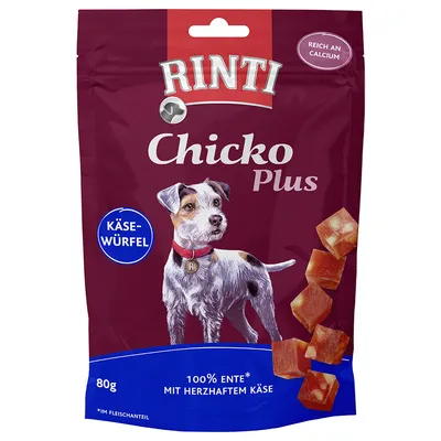 Rinti Chicko Plus сырные кубики, 80 г, 100% утка с пряным сыром, богат кальцием.