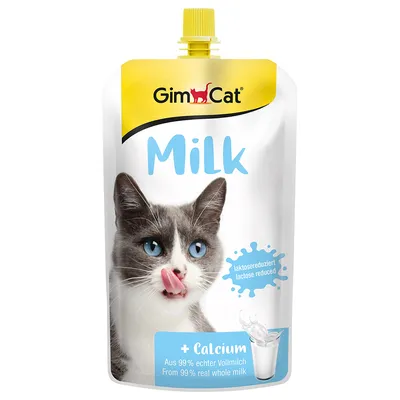 GimCat Milk, reduced lactose, made from 99% real whole milk, with calcium.
