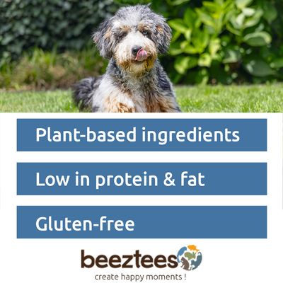 Beeztees Veggie Snack patata dolce, senza glutine. Confezione con stick da masticare multicolori per cani.