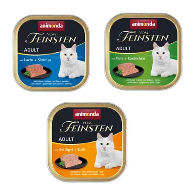 Kombi-Paket animonda vom Feinsten Adult 36 x 100 g - 12 x Geflügel & Kalb / 12 x Lachs & Shrimps / 12 x Pute & Kaninchen