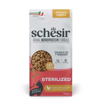 Schesir Sterilized & Light Katzenfutter, reich an Huhn, 1,5kg. Tierisches Protein als erste Zutat, leicht verdaulich, fettarm. Italienisches Produkt mit nur einer tierischen Proteinquelle.
