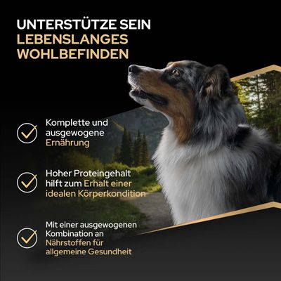 Unterstütze sein lebenslanges Wohlbefinden: komplette und ausgewogene Ernährung, hoher Proteingehalt für Körperkondition, ausgewogene Nährstoffkombination für Gesundheit.