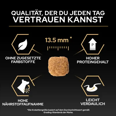 Krokettengröße 13,5 mm, ohne zugesetzte Farbstoffe, hoher Proteingehalt, hohe Nährstoffaufnahme, leicht verdaulich. Qualität, der du jeden Tag vertrauen kannst. Krokettengröße 13,5 mm, ohne zugesetzte Farbstoffe, hoher Proteingehalt, hohe Nährstoffaufnahme, leicht verdaulich. Qualität, der du jeden Tag vertrauen kannst.