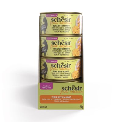 Økonomipakke Schesir Cat Fruit Selection 24 x 75 g - Tun og mango i bouillon