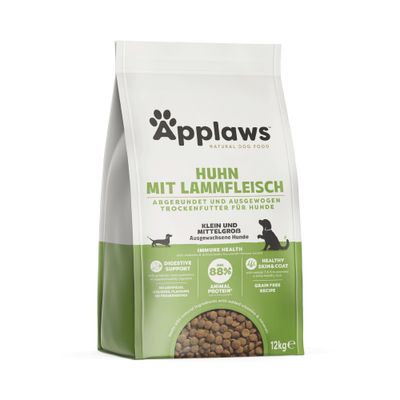 Hauptzutaten: Huhn, Lamm, Lachsöl, Vitamine und Mineralstoffe, pflanzliche Ballaststoffe, Präbiotika, Postbiotika, Glucosamin, Chondroitin, Cranberry.