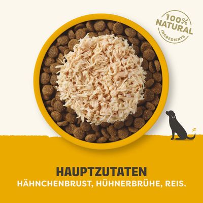 100% natural ingredients. Hauptzutaten: Hähnchenbrust, Hühnerbrühe, Reis.