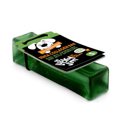 Lecky Jim Denta Collagen Bar Bœuf avec spiruline, plaisir de mastication extra long, taille S, Denta Power, bâtonnet à mâcher vert avec étiquette.