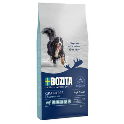 Bozita Grain Free med lam, Single Protein, Adult Sensitive, 12,5 kg. Swedish Natural Quality. Fri for korn, 23% protein, 12% fedt.