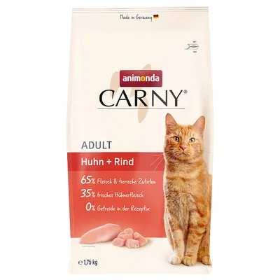 Animonda Carny Adult Pollo + Manzo, 65% carne e ingredienti animali, 35% carne di pollo fresca, 0% cereali nella ricetta, Made in Germany, 1,75 kg.