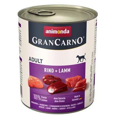 Animonda GranCarno Adult beef + lamb, 100% fresh ingredients, grain-free, gluten-free, Made in Germany.