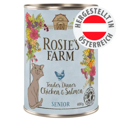 Rosie's Farm Tender Dinner Chicken & Salmon Senior, 400g Dose, getreidefreie Rezeptur, Hergestellt in Österreich