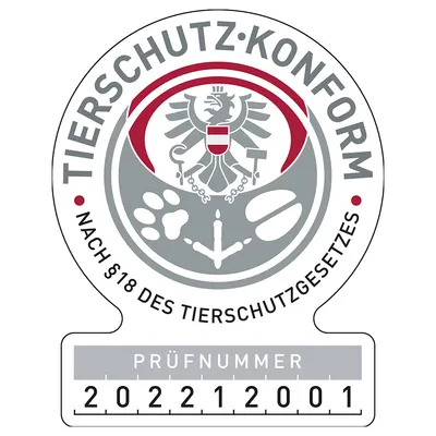 Tierschutz-konform nach §18 des Tierschutzgesetzes. Prüfnummer: 202212001.