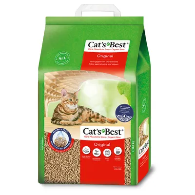 Cat's Best Original, 100% așternut vegetal, activ împotriva urinei și mirosurilor, nisip aglomerant cu fibre de lemn active, biodegradabil, conținut: 8,6 kg.