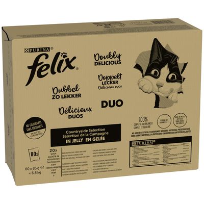 Felix Le Ghiottonerie in Gelatina 80 x 85 g umido per gatti Doppia Delizia Selezione di Campagna