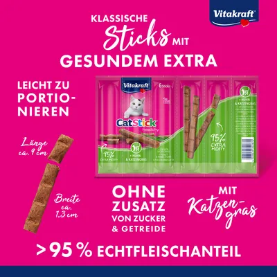 Vitakraft Cat Stick Healthy, Huhn & Katzengras - 12 x 6 g