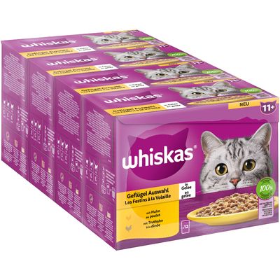 Jumbopack Whiskas 11+ 96 x 85 g pour chat Sélection de volaille en gelée