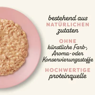 Bestehend aus natürlichen Zutaten, ohne künstliche Farb-, Aroma- oder Konservierungsstoffe. Hochwertige Proteinquelle.