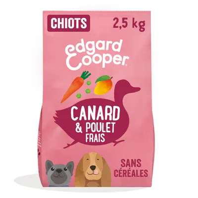 Lot Edgard & Cooper pour chien - Puppy canard, poulet sans céréales (2 x 2,5 kg)